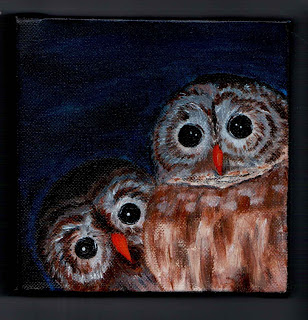 Owl Friends 6"x6" Canvas Painting