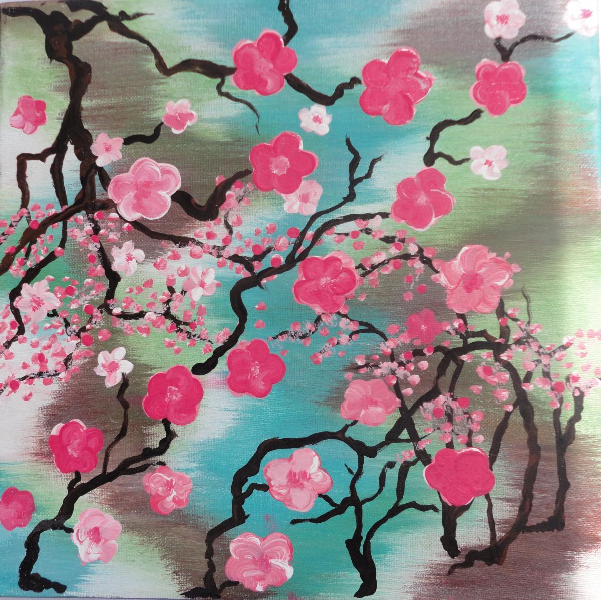 Cherry Blossom Abstract 12"x12" Acrylic Home Decor Wall Art